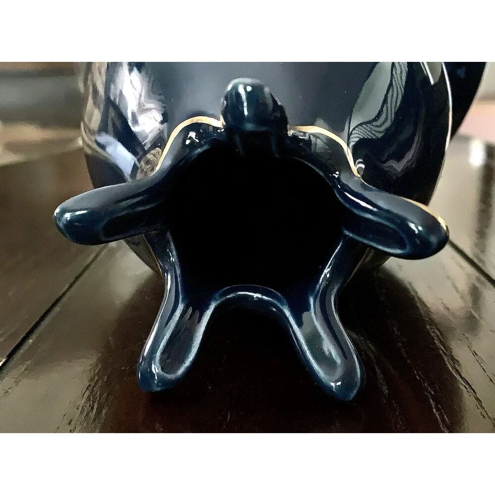 Cobalt Blue Gourd Vase Glossy Pomegranate Ceramic Dark Academia Mood Maximalist